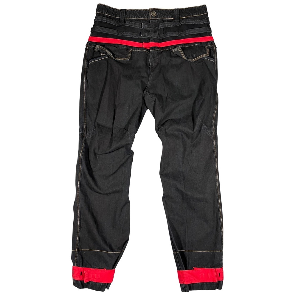 Marithe Francois Girbaud Black Red Shuttle Strap Jeans Mens 38 Vintage 90s Y2K